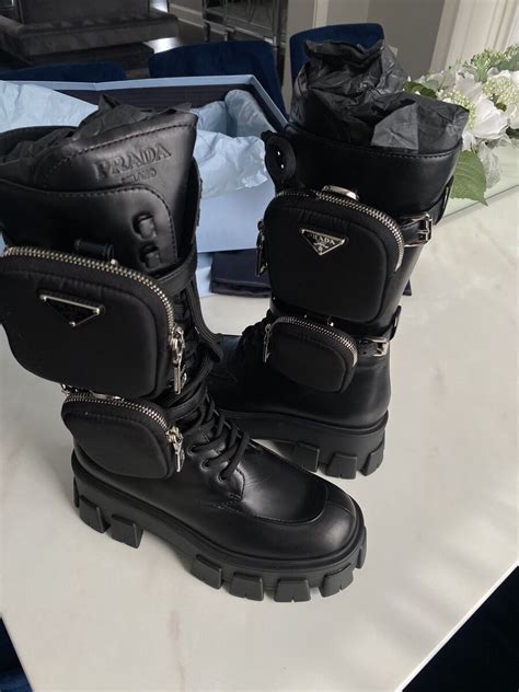 prada steel toe boots|Prada combat boots with pouches.